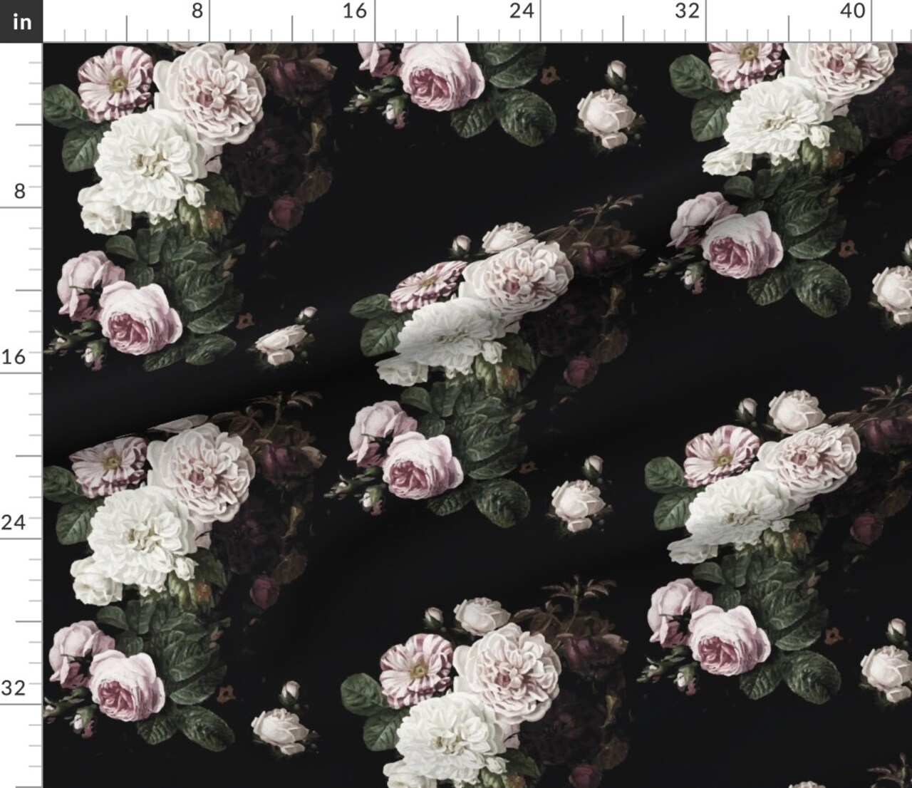 Dark Floral Vintage Botanical Victorian Garden Large Scale Watercolor Girly Custom Printed Fabric by Spoonflower Various Fabrics by the Yard or Fat Quarter